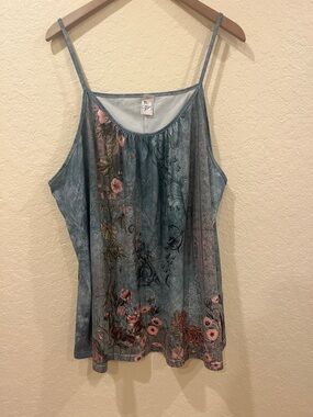 Blue Floral Print Spaghetti Strap Tank Top